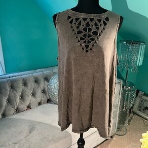 Rock & Republic Charcoal Tank with Geometric Cutouts